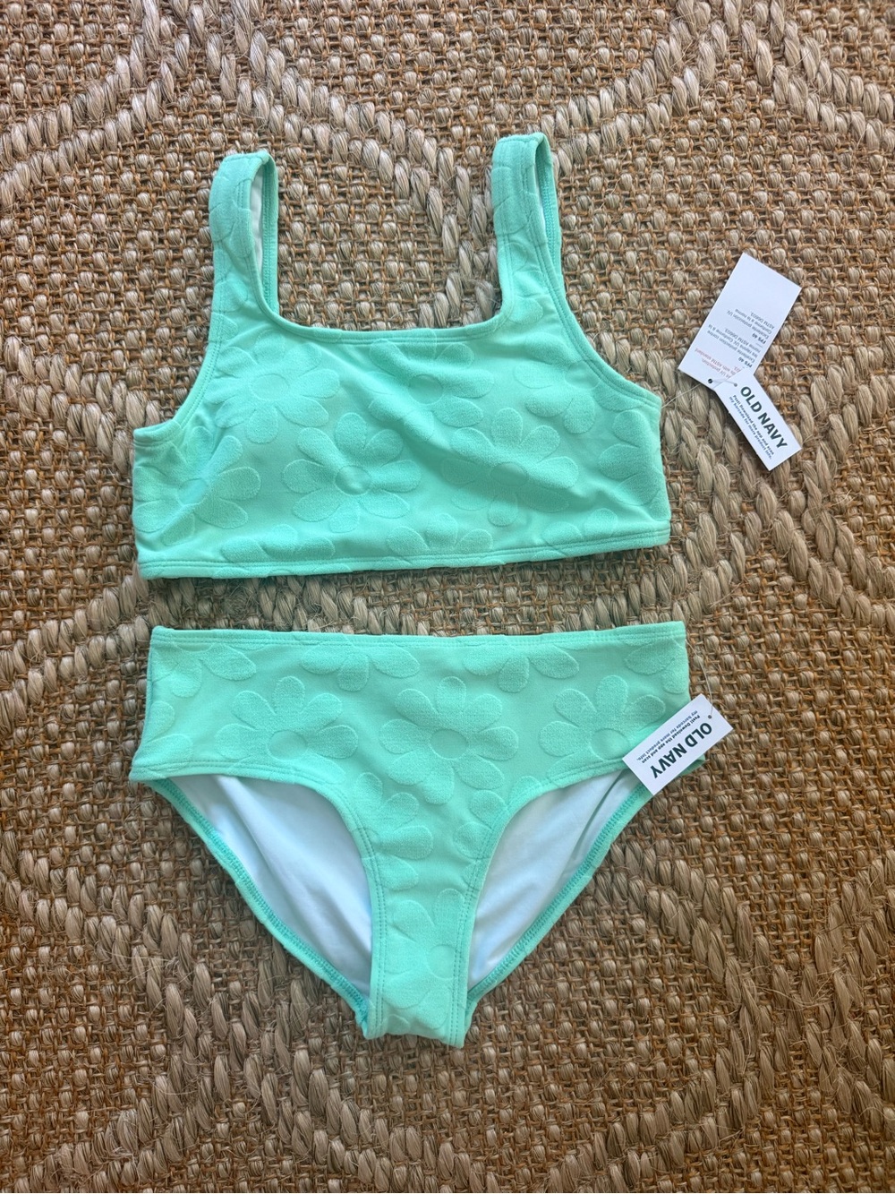 Old Navy Mint Green Floral Textured Bikini Set GIRLS size XL (14-16)